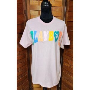 Playboy Bunny Pink Short Sleeve Crew Neck T Shirt Women's Size Medium M Casual